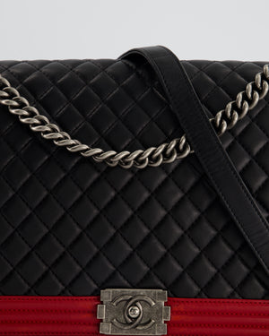 Chanel Black & Red Large Boy Bag in Lambskin Leather with Ruthenium Hardware