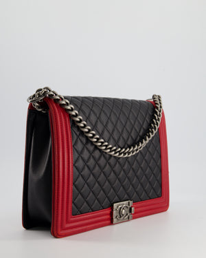 Chanel Black & Red Large Boy Bag in Lambskin Leather with Ruthenium Hardware