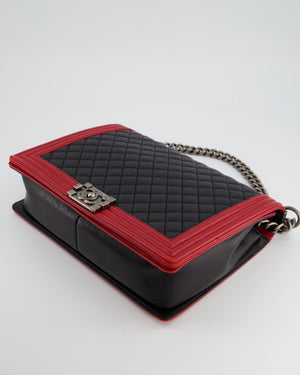 Chanel Black & Red Large Boy Bag in Lambskin Leather with Ruthenium Hardware