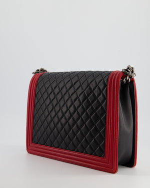 Chanel Black & Red Large Boy Bag in Lambskin Leather with Ruthenium Hardware