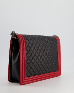 Chanel Black & Red Large Boy Bag in Lambskin Leather with Ruthenium Hardware