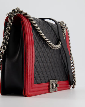 Chanel Black & Red Large Boy Bag in Lambskin Leather with Ruthenium Hardware