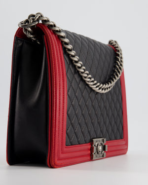 Chanel Black & Red Large Boy Bag in Lambskin Leather with Ruthenium Hardware