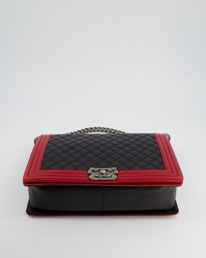 Chanel Black & Red Large Boy Bag in Lambskin Leather with Ruthenium Hardware