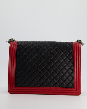 Chanel Black & Red Large Boy Bag in Lambskin Leather with Ruthenium Hardware