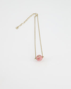 Chanel Champagne Gold Necklace with Pink Ball Pendant