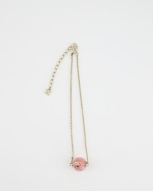 Chanel Champagne Gold Necklace with Pink Ball Pendant