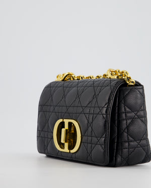 Christian Dior Black Caro Flap Bag In Supple Cannage Calfskin and Gold Hardware