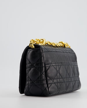 Christian Dior Black Caro Flap Bag In Supple Cannage Calfskin and Gold Hardware