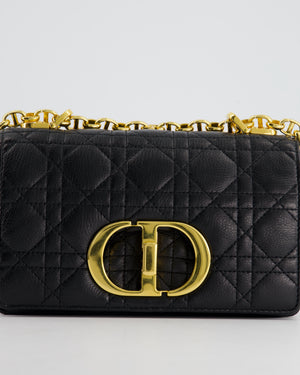 Christian Dior Black Caro Flap Bag In Supple Cannage Calfskin and Gold Hardware