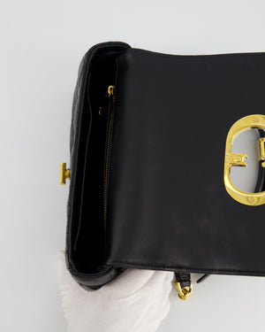 Christian Dior Black Caro Flap Bag In Supple Cannage Calfskin and Gold Hardware