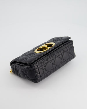 Christian Dior Black Caro Flap Bag In Supple Cannage Calfskin and Gold Hardware