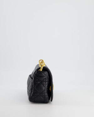 Christian Dior Black Caro Flap Bag In Supple Cannage Calfskin and Gold Hardware