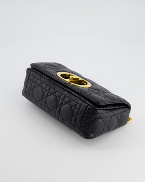 Christian Dior Black Caro Flap Bag In Supple Cannage Calfskin and Gold Hardware