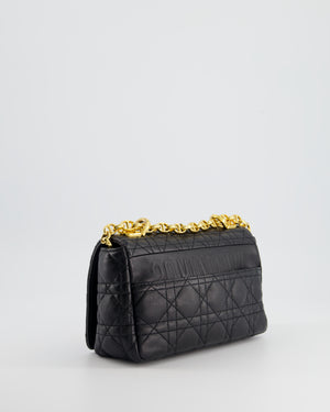 Christian Dior Black Caro Flap Bag In Supple Cannage Calfskin and Gold Hardware