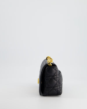 Christian Dior Black Caro Flap Bag In Supple Cannage Calfskin and Gold Hardware