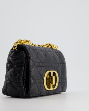 Christian Dior Black Caro Flap Bag In Supple Cannage Calfskin and Gold Hardware