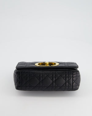 Christian Dior Black Caro Flap Bag In Supple Cannage Calfskin and Gold Hardware