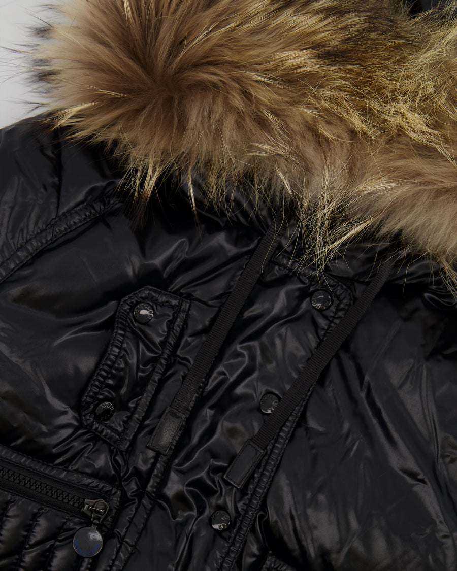 *FIRE PRICE* Moncler Black Puffer Jacket with Fur Collar Size FR 36 (UK 8) RRP £1,500