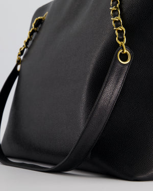 *HOT* Chanel Black Vintage XL Coco Mark Shoulder Bag in Caviar Leather with 24K Gold Hardware