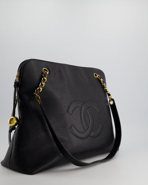 *HOT* Chanel Black Vintage XL Coco Mark Shoulder Bag in Caviar Leather with 24K Gold Hardware