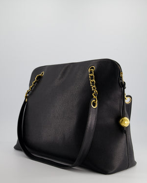 *HOT* Chanel Black Vintage XL Coco Mark Shoulder Bag in Caviar Leather with 24K Gold Hardware