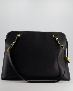 *HOT* Chanel Black Vintage XL Coco Mark Shoulder Bag in Caviar Leather with 24K Gold Hardware