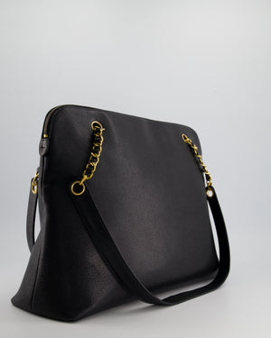 *HOT* Chanel Black Vintage XL Coco Mark Shoulder Bag in Caviar Leather with 24K Gold Hardware