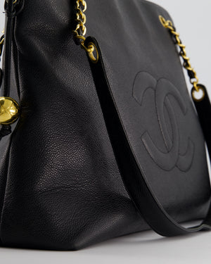 *HOT* Chanel Black Vintage XL Coco Mark Shoulder Bag in Caviar Leather with 24K Gold Hardware