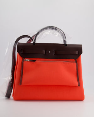 Hermès HerBag 31 Rosé Texas Toile, Rouge Sellier Vache Hunter Leather with Palladium Hardware