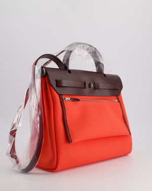 Hermès HerBag 31 Rosé Texas Toile, Rouge Sellier Vache Hunter Leather with Palladium Hardware