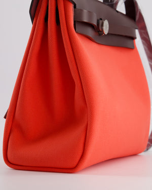 Hermès HerBag 31 Rosé Texas Toile, Rouge Sellier Vache Hunter Leather with Palladium Hardware