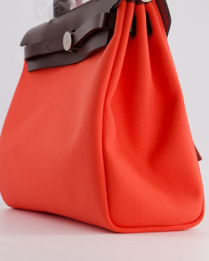 Hermès HerBag 31 Rosé Texas Toile, Rouge Sellier Vache Hunter Leather with Palladium Hardware