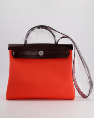 Hermès HerBag 31 Rosé Texas Toile, Rouge Sellier Vache Hunter Leather with Palladium Hardware