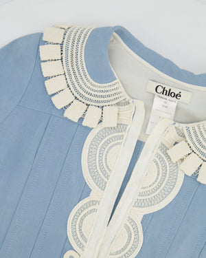 Chloé Light Blue Mini Dress with White Collar Detailing Size FR 36 (UK 8)