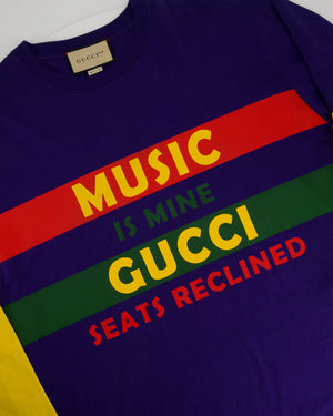 Gucci Navy Menswear Over-Sized T-Shirt with Yellow Long Sleeves and Lettering Print Size M (UK 38)