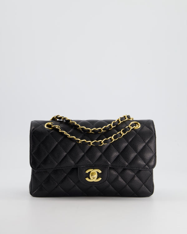 *HOT* Chanel Small Black Classic Double Flap in Caviar Leather with Gold Hardware