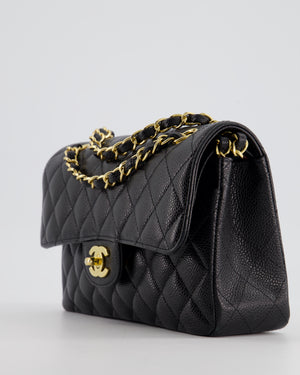 *HOT* Chanel Small Black Classic Double Flap in Caviar Leather with Gold Hardware