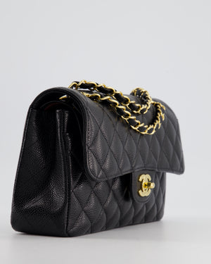 *HOT* Chanel Small Black Classic Double Flap in Caviar Leather with Gold Hardware