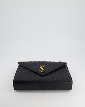 Yves Saint Laurent YSL Black Cassandra Envelope Shoulder Bag With Gold Hardware