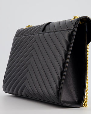 Yves Saint Laurent YSL Black Cassandra Envelope Shoulder Bag With Gold Hardware