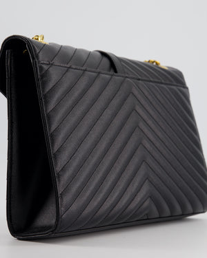 Saint Laurent Black Envelope Shoulder Bag in Grained Calfskin With Gold Hardware