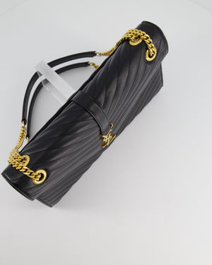 Yves Saint Laurent YSL Black Cassandra Envelope Shoulder Bag With Gold Hardware