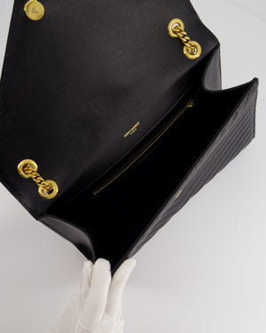 Yves Saint Laurent YSL Black Cassandra Envelope Shoulder Bag With Gold Hardware