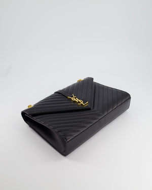 Yves Saint Laurent YSL Black Cassandra Envelope Shoulder Bag With Gold Hardware