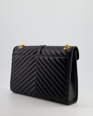 Yves Saint Laurent YSL Black Cassandra Envelope Shoulder Bag With Gold Hardware