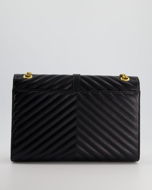 Saint Laurent Black Envelope Shoulder Bag in Grained Calfskin With Gold Hardware