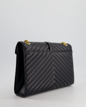 Saint Laurent Black Envelope Shoulder Bag in Grained Calfskin With Gold Hardware