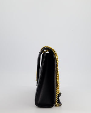 Saint Laurent Black Envelope Shoulder Bag in Grained Calfskin With Gold Hardware