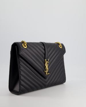 Yves Saint Laurent YSL Black Cassandra Envelope Shoulder Bag With Gold Hardware